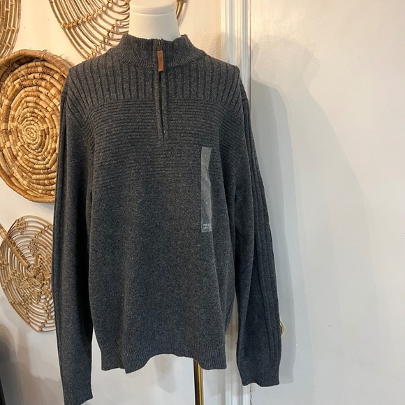 Frye and Co Gray Ribbed Half Zip Heritage Sweater Pullover Workwear Knit L